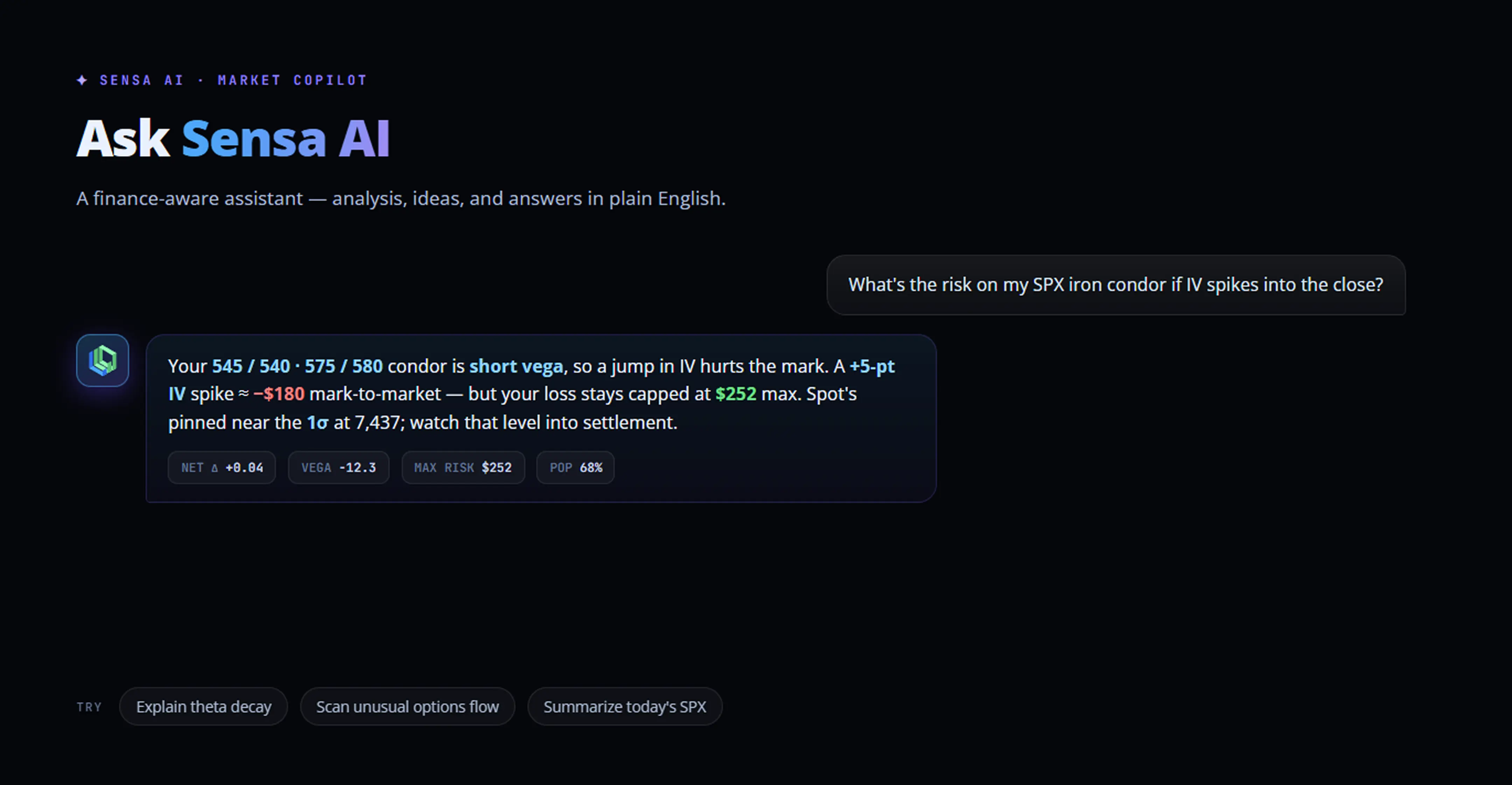 Ask Sensa AI market copilot conversation